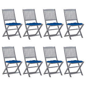 vidaXL Hopfällbara trädgårdsstolar 8 st med dynor massivt akaciaträ 3078315