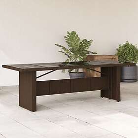 vidaXL Trädgårdsbord med glasskiva brun 240x90x75 cm konstrotting 365598
