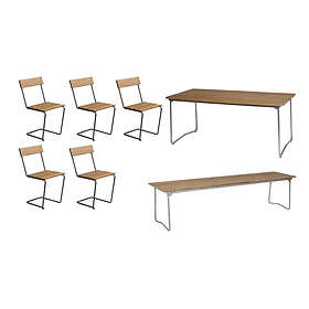 Grythyttan Stålmöbler B31 matgrupp Teak/galvat 5 stolar, bänk 170 cm & bord 170 x 92 cm