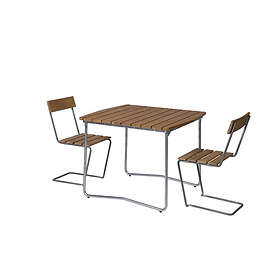 Grythyttan Stålmöbler B31 matgrupp Teak/galvat 2 stolar & bord 84 x 92 cm