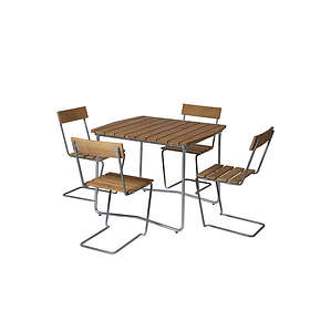 Grythyttan Stålmöbler B31 matgrupp Teak/galvat 4 stolar & bord 84 x 92 cm