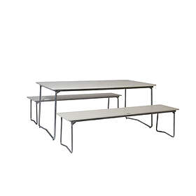 Grythyttan Stålmöbler B31 matgrupp Vitlackad ek/galvat 2 bänkar 170 cm & bord 170 x 92 cm