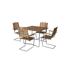 Grythyttan Stålmöbler B31 matgrupp Teak/galvat 4 fåtöljer & bord 84 x 92 cm