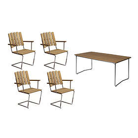 Grythyttan Stålmöbler B31 matgrupp Oljad ek/galvat 4 fåtöljer & bord 170 x 92 cm