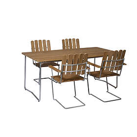Grythyttan Stålmöbler B31 matgrupp Teak/galvat 4 fåtöljer & bord 170 x 92 cm