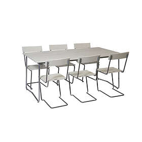 Grythyttan Stålmöbler B31 matgrupp Vitlackad ek/galvat 6 stolar & bord 170 x 92 cm