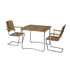 Grythyttan Stålmöbler B31 matgrupp Oljad ek/galvat 2 fåtöljer & bord 84 x 92 cm
