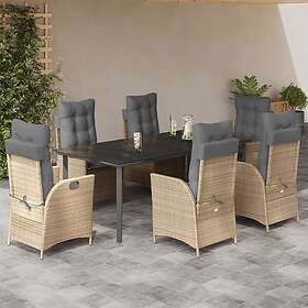 vidaXL Matgrupp för trädgården med dynor 7 delar beige konstrotting 3213271