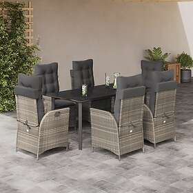 vidaXL Matgrupp för trädgården med dynor 7 delar ljusgrå konstrotting 3213290