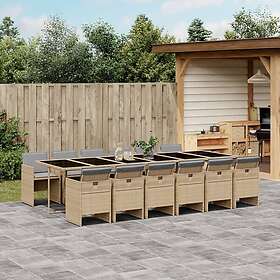 vidaXL Matgrupp för trädgården med dynor 13delar mixbeige konstrotting 3277715