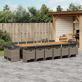 vidaXL Matgrupp för trädgården med dynor 17 delar grå konstrotting 3277837