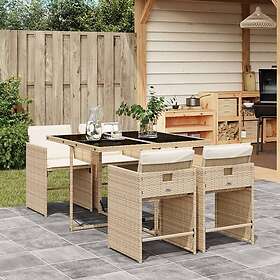 vidaXL Matgrupp för trädgården med dynor 5 delar beige konstrotting 3277845