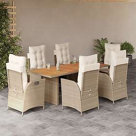 vidaXL Matgrupp för trädgården med dynor 7 delar beige konstrotting 3213145