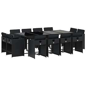 vidaXL Matgrupp för trädgården med dynor 13 delar svart konstrotting 3277986
