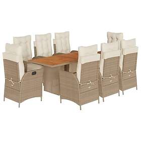 vidaXL Matgrupp för trädgården med dynor 9 delar beige konstrotting 3213373