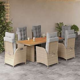 vidaXL Matgrupp för trädgården med dynor 7 delar mixbeige konstrotting 3213374