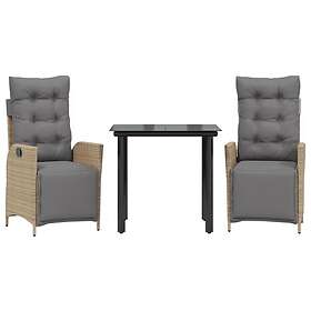 vidaXL Matgrupp för trädgården med dynor 3 delar mixbeige konstrotting 3213455