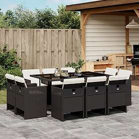 vidaXL Matgrupp för trädgården med dynor 11 delar svart konstrottning 3277793