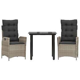 vidaXL Matgrupp för trädgården med dynor 3 delar ljusgrå konstrottning 3213284