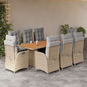 vidaXL Matgrupp för trädgården med dynor 9 delar mixbeige konstrotting 3213149