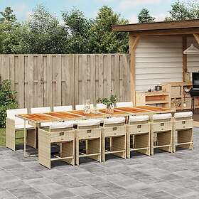 vidaXL Matgrupp för trädgården med dynor 13 delar beige konstrotting 3277899