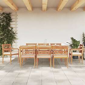 vidaXL Matgrupp för trädgården med vita dynor 9 delar massiv teak 3155985