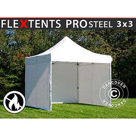 Dancover Snabbtält Depåtält Easy-up tält Eventtält Partytält FleXtents PRO Steel 3x3m Vit, Flammhämmande, inkl. 4 sidor