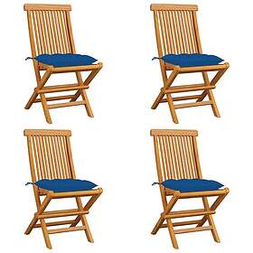 vidaXL Trädgårdsstolar med blåa dynor 4 st massiv teak 3062593