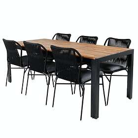 Venture Home Matgrupp med 6 Julle Stolar BoisDiningtable205*90cm-JulianDiningChair-BlackSteel/Rope_6 GR21938