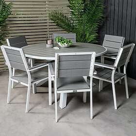 Venture Home Matgrupp Pincy Ø140 med 6 Lova Stolar Parma bord140-Vit Alu/Grå+Levels stolVit GR18266