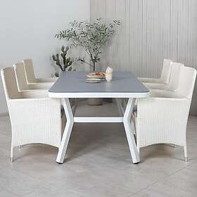 Venture Home Matgrupp Virya med 6 Malin Karmstolar Dining Table White Alu Grey Glass big table+Mali GR21545