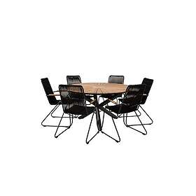 Venture Home Matgrupp Mexico med 6 Bois Stolar Dining Table ø140 Black Teak+Bois Armchair GR19005