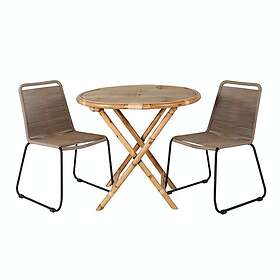 Venture Home Cafégrupp Cane med 2 Lindos Stolar table ø90cm Bamboo+Lindos Stacking Chair Black GR21180