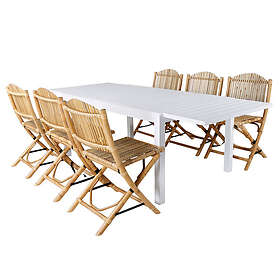 Venture Home Matgrupp med 6 Cane Stolar MarbellaTable160/240CaneFoldabdiningChairBambooGreyCushion_6 GR21902