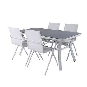 Venture Home Matgrupp Vyn Vit med 4 Anve Matstolar Virya Dining Table White Alu Grey Glass small table+Al GR21501