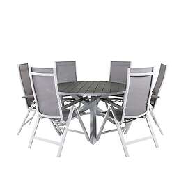 Venture Home Matgrupp Pincy Rund med 6 Aleyna Positionsstolar Parma Table ø 140 White/Grey+Albany Light 5-pos white alu GR21712