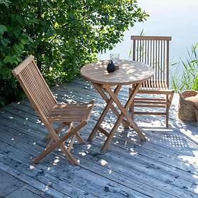 Venture Home Cafégrupp Kenya Ø70 cm med 2 Fällbara Stolar Round Cofee Table Teak+Kenya Folding Chair w/ GR22633