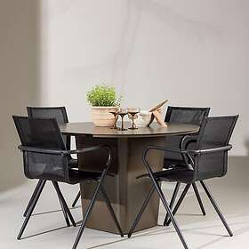 Venture Home Trädgårdsgrupp Santa Fe med 4 Alina Stolar Dining Table ø120 Roasty +Alina Chair Black Alu Textilene _4 GR24347