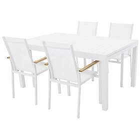 Venture Home Matgrupp Madrid med 4 Tilly Stolar Marbella bord 160/240*100*75-Vit+Texas stol-Vit/Teak4 GR304