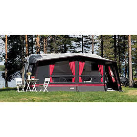 Svenska Tält Residens XL (A-Mått: 840-900 cm, Basfärg/Dekor: Svart/Svart, Gardiner: Ljusgrå, Gräskant: Utåtvänd)