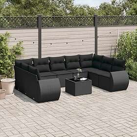 vidaXL Loungegrupp 10 delar med svarta dynor konstrotting 3221804
