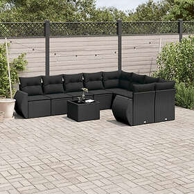 vidaXL Loungegrupp 10 delar med svarta dynor konstrotting 3221844