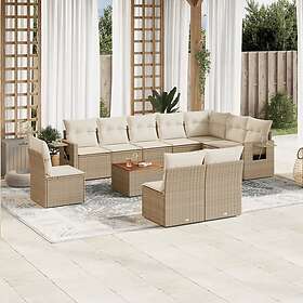 vidaXL Loungegrupp för trädgården m. dynor 11 delar beige konstrotting 3224616
