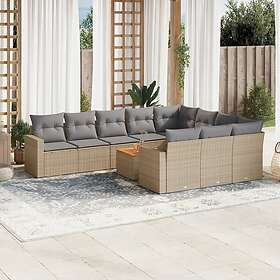 vidaXL Loungegrupp för trädgården m. dynor 11 delar beige konstrotting 3224302