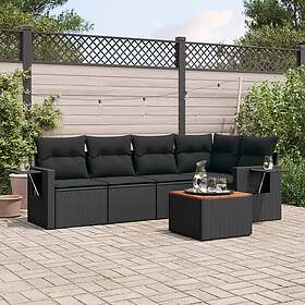 vidaXL Loungegrupp med dynor 6 delar svart konstrotting 3224550