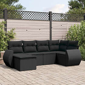 vidaXL Loungegrupp med dynor 6 delar svart konstrotting 3221654