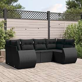 vidaXL Loungegrupp med dynor 6 delar svart konstrotting 3221774