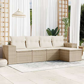 vidaXL Soffgrupp för trädgården med dynor 5 delar beige konstrotting 3222487