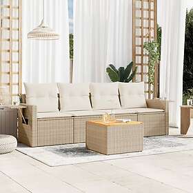 vidaXL Soffgrupp för trädgården med dynor 5 delar beige konstrotting 3224441