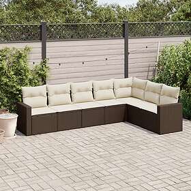 vidaXL Trädgårdssoffset med dynor 7 delar brun konstrotting 3251390